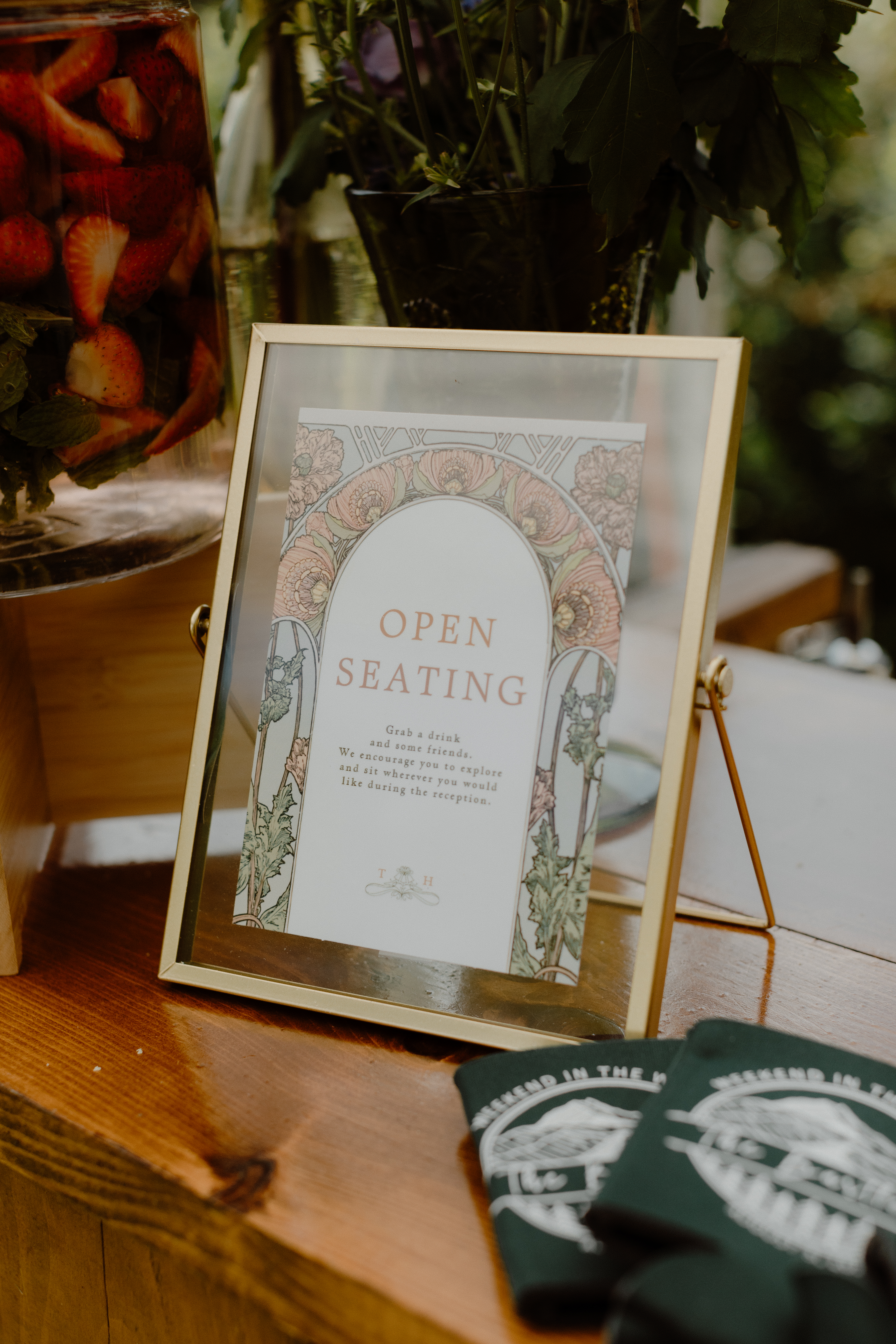open seating sign at wedding