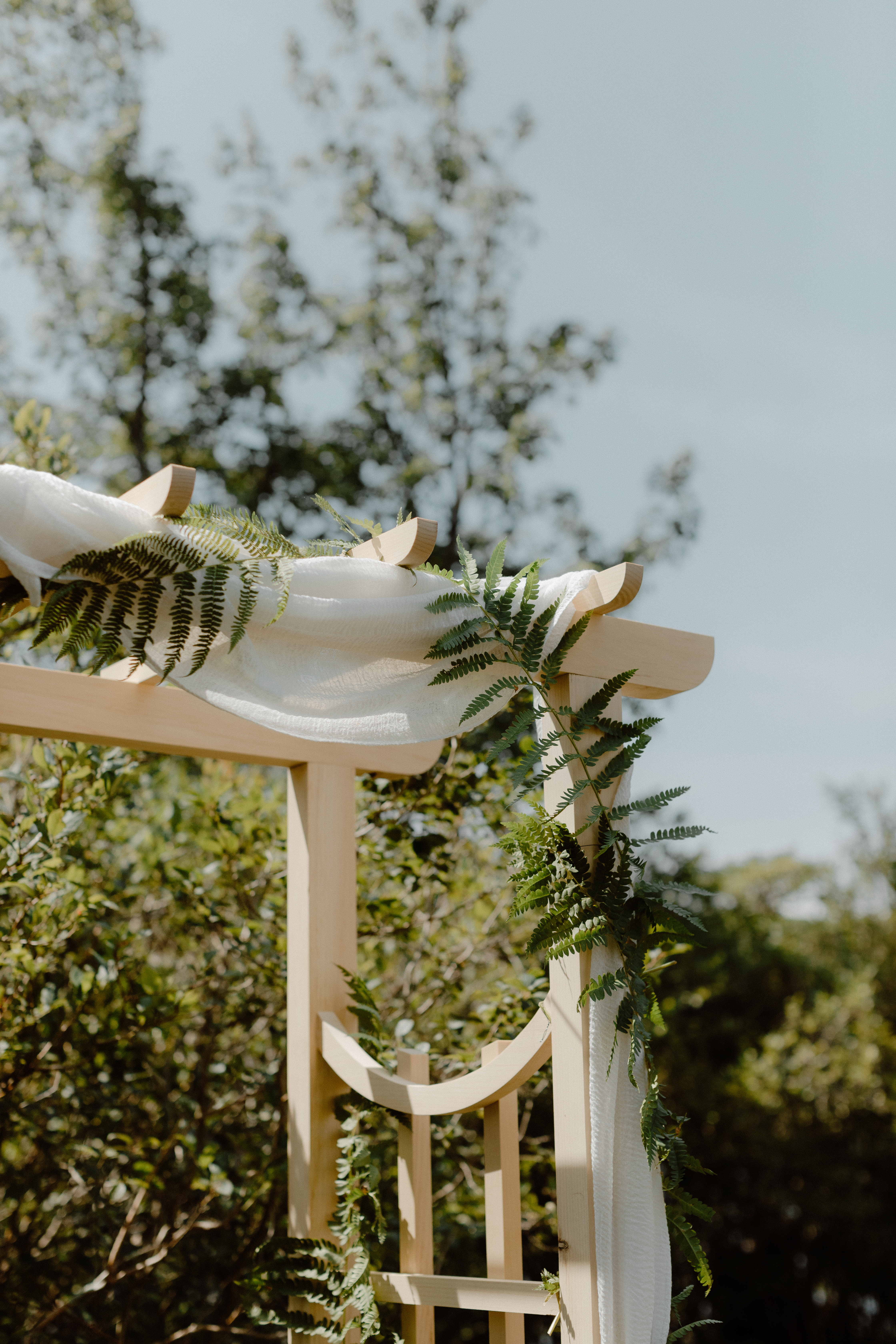 simple wedding arch with fern leaves