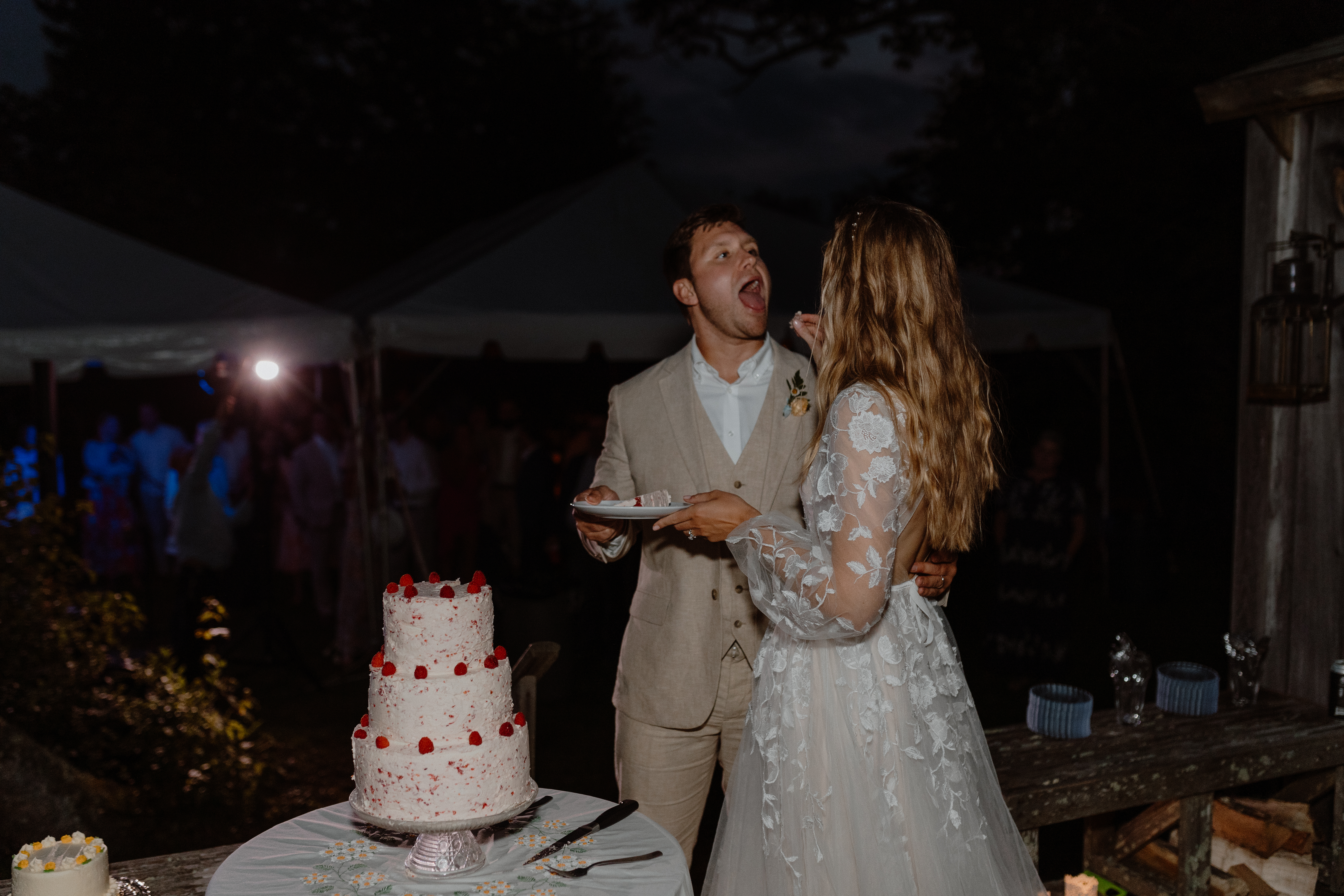 bride feeding groom wedding cake