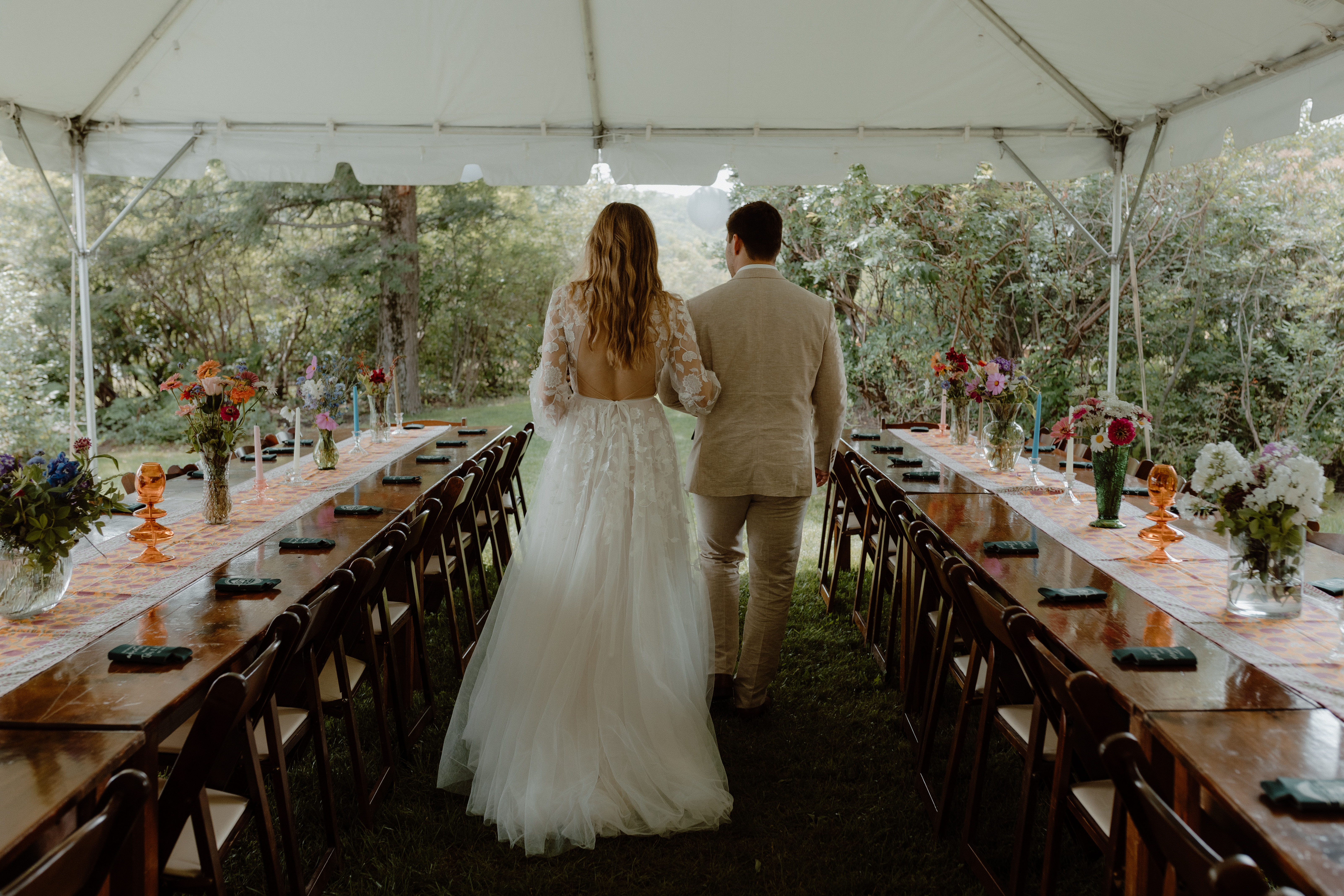 bride and groom at wedding reception