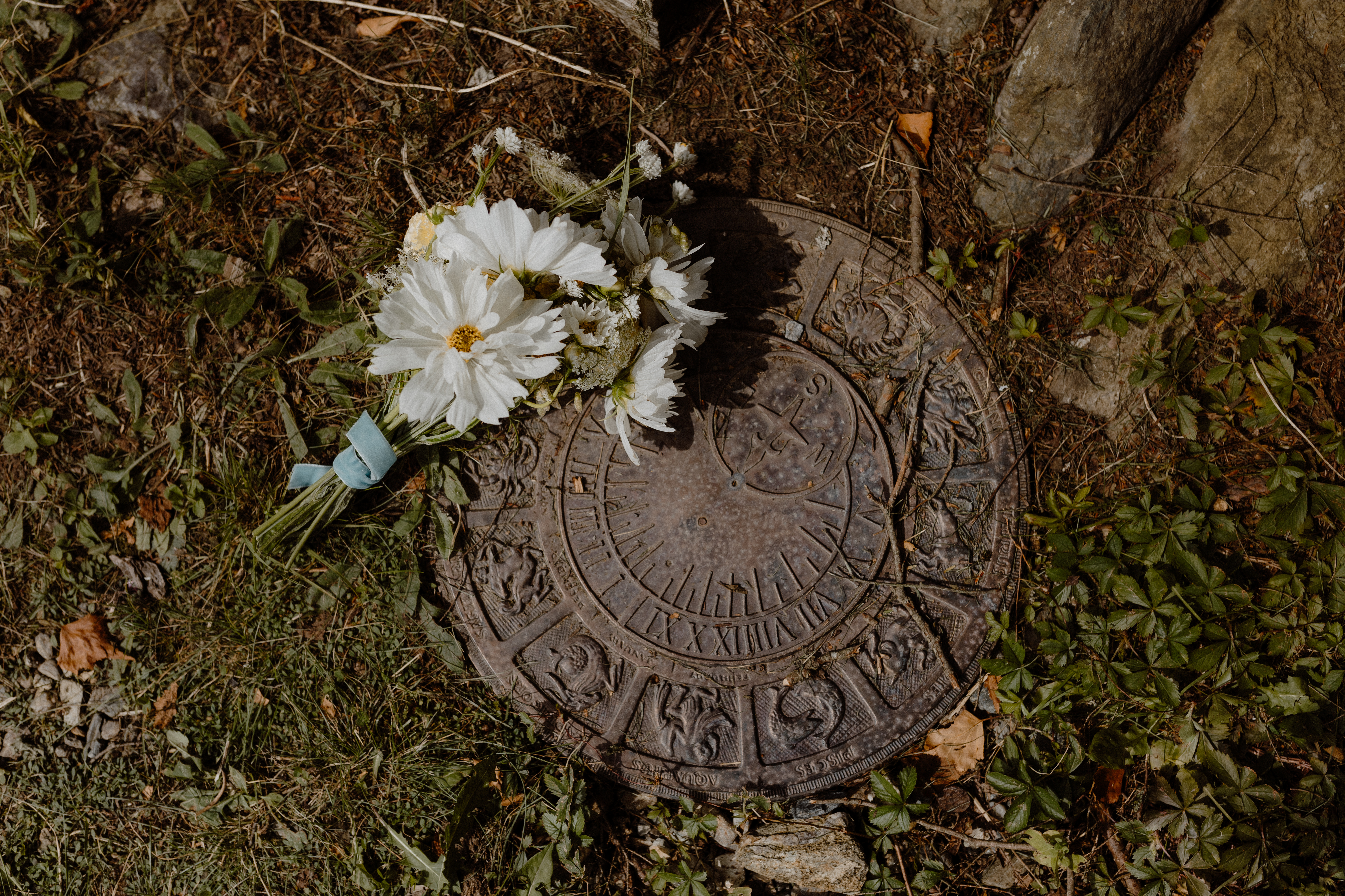 bouquet on sundial