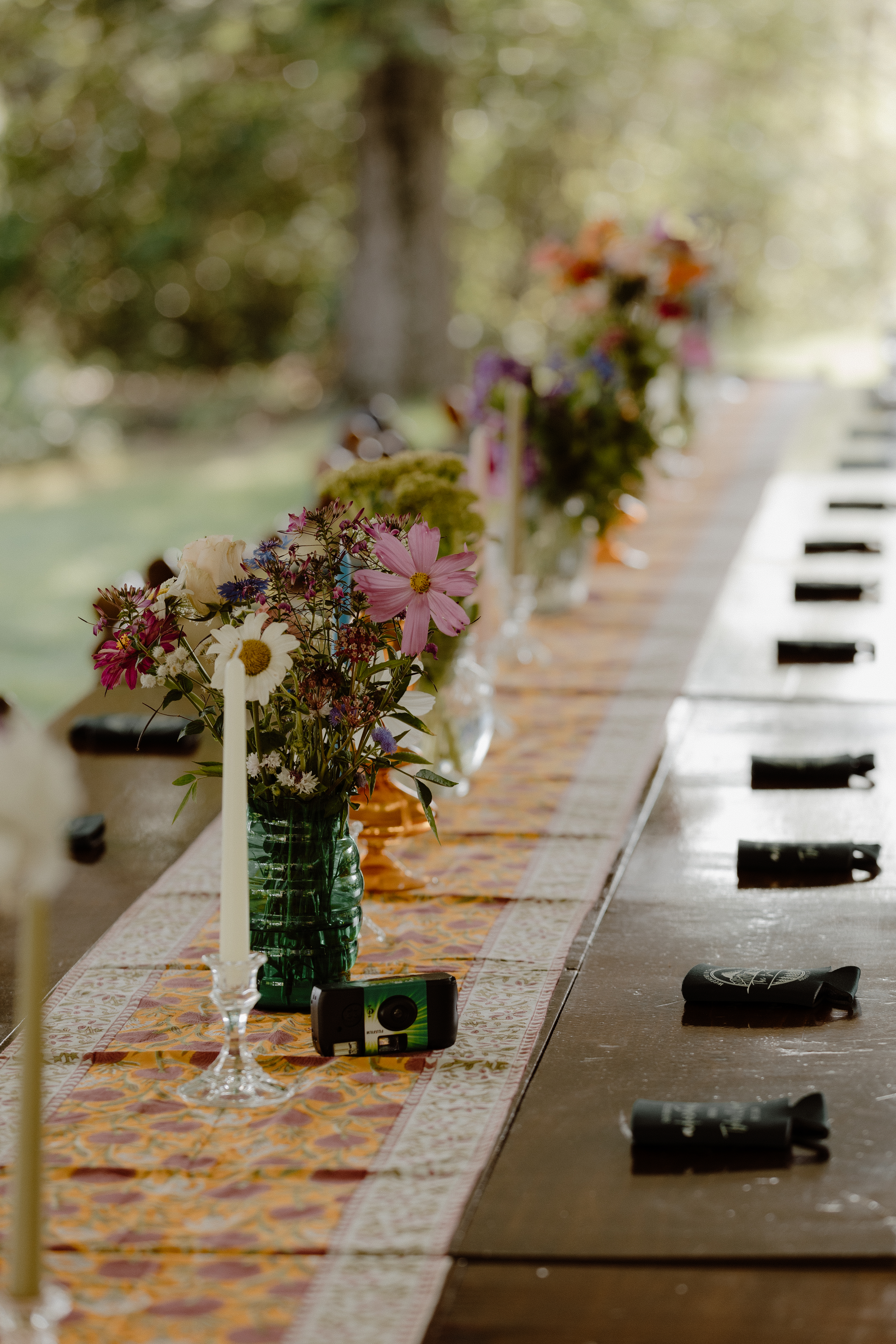 table runner with summer garden flowers