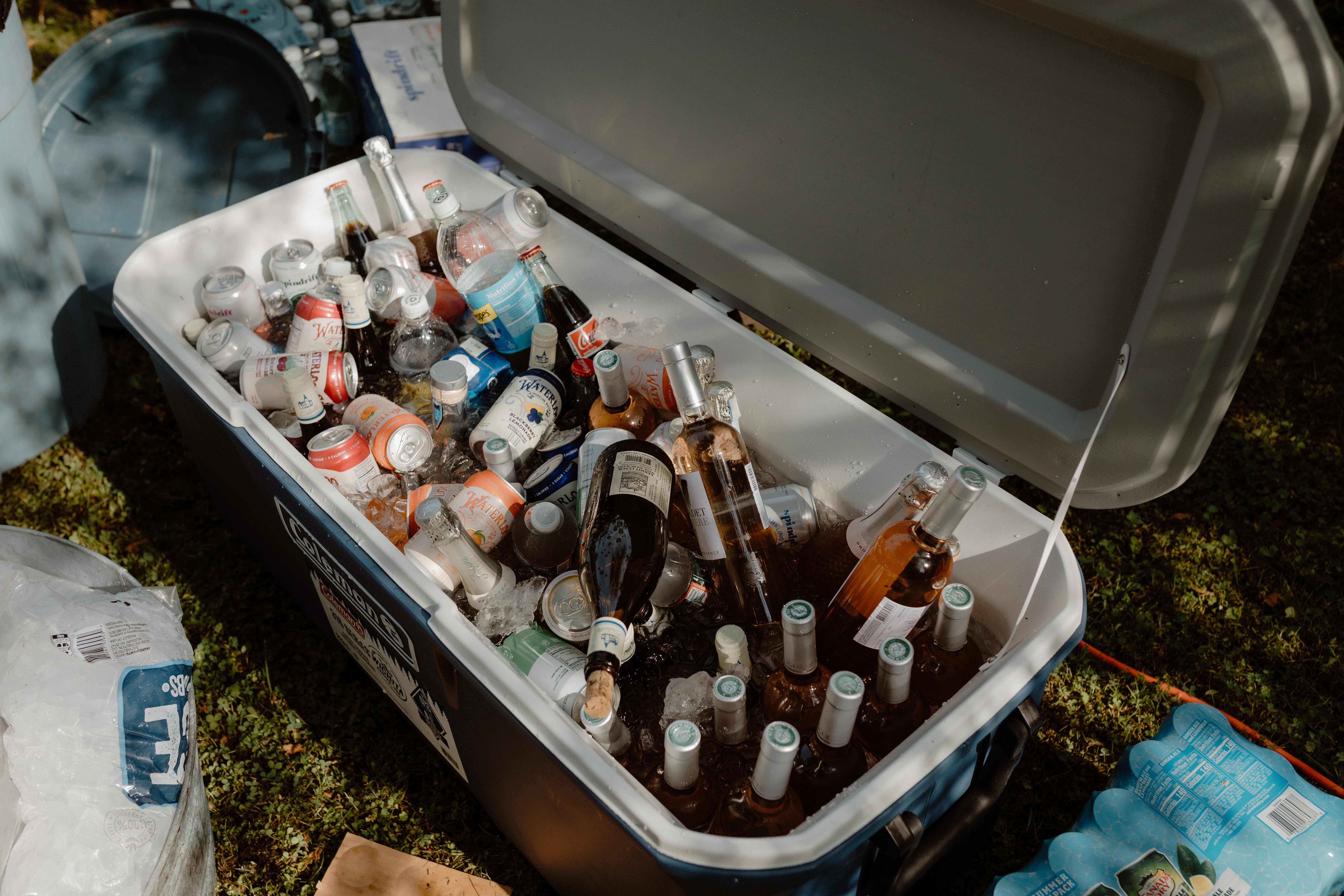 cooler full of drinks for wedding