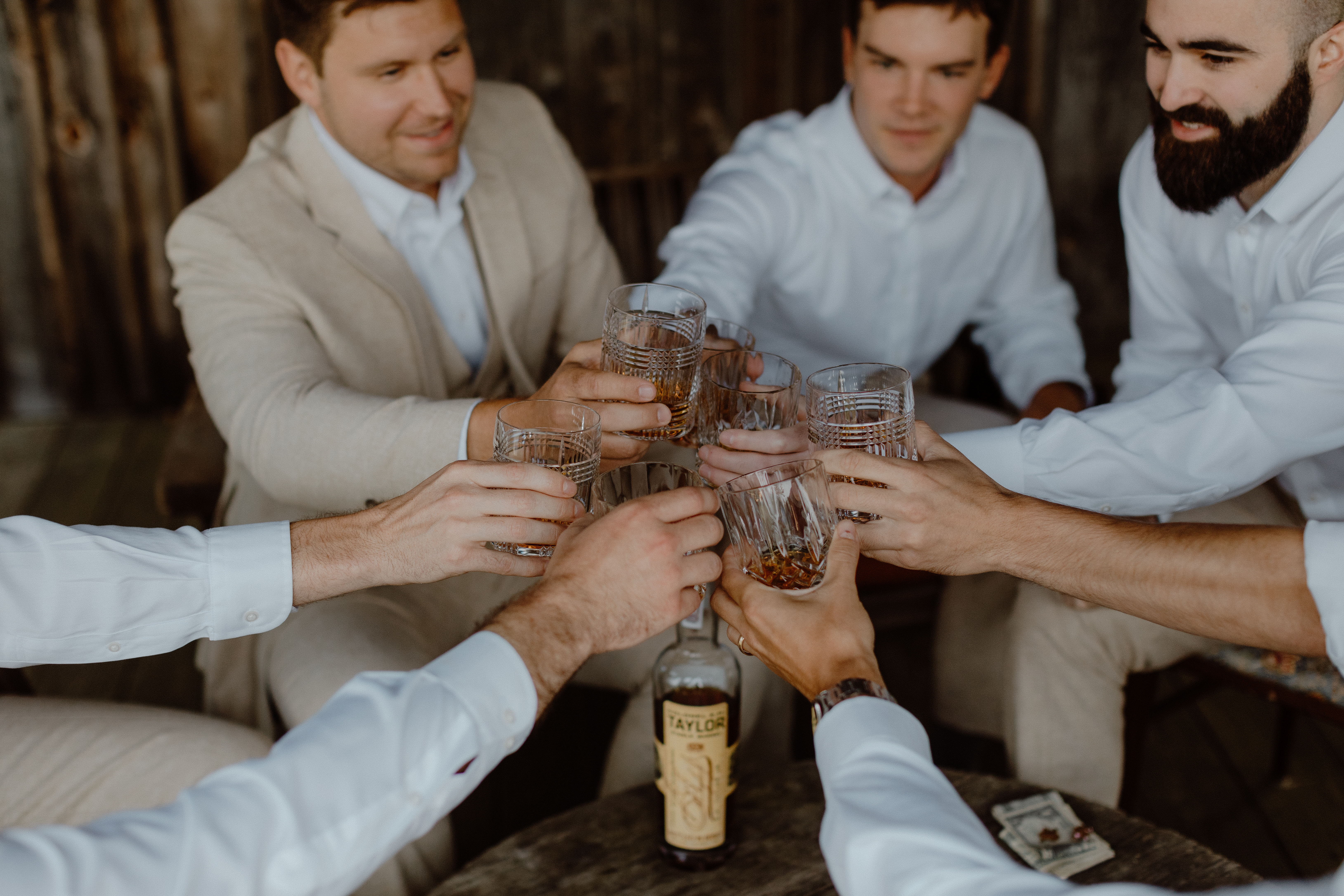 groomsmen making toast