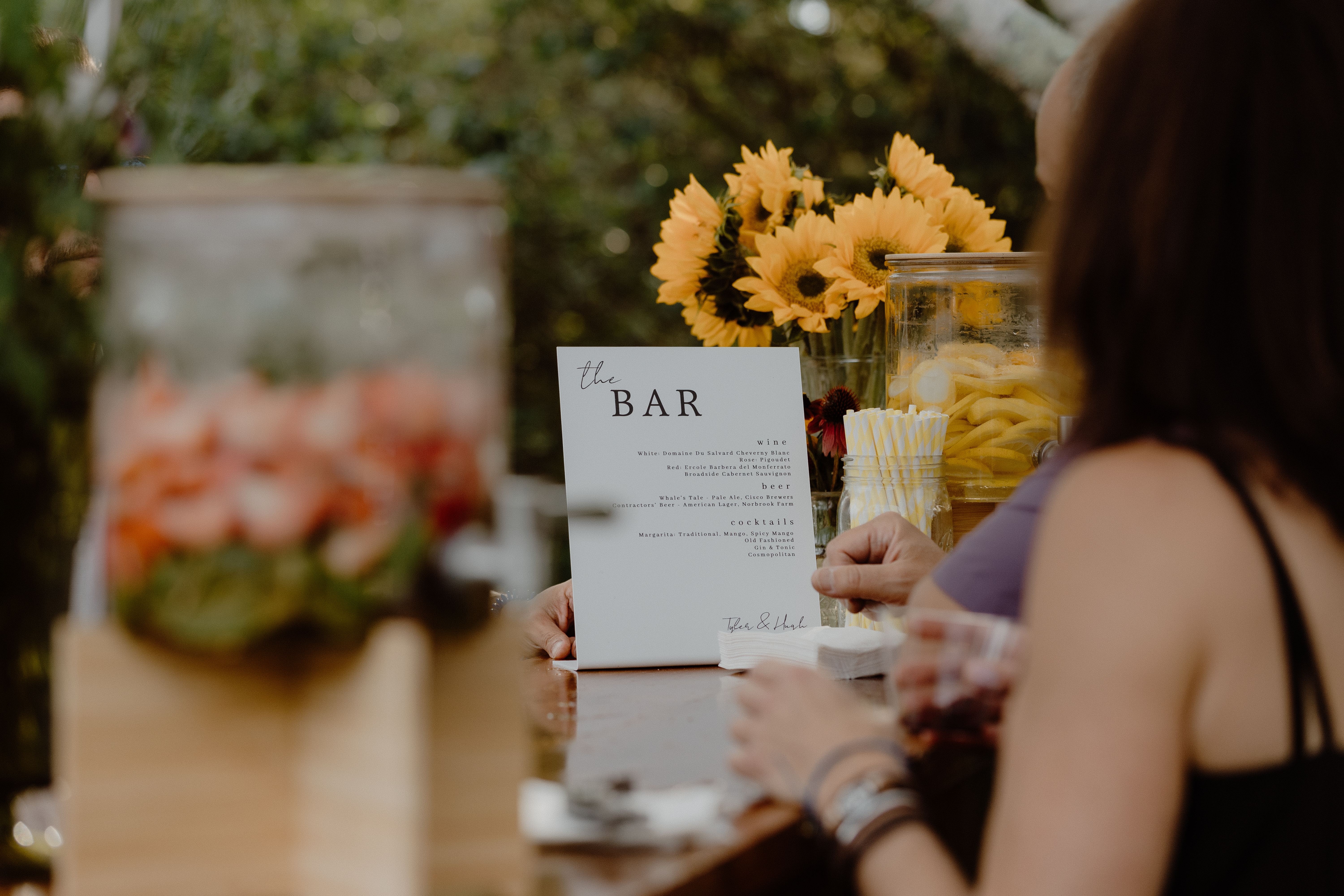 bar cart at wedding reception