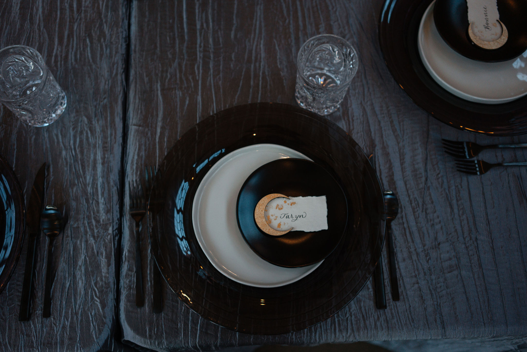 detail shot of place settings with individualized names