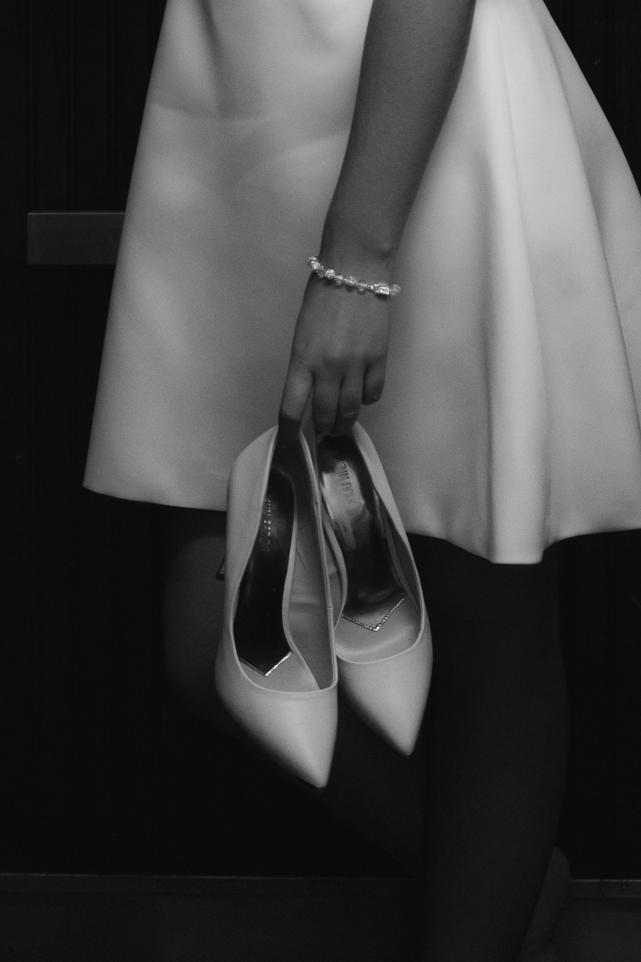 detail shot of heels and bracelet